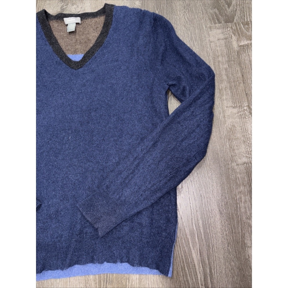 Neiman Marcus Cashmere Sweater Mens X-Large Blue Gray Green V-Neck Colorblock - Picture 4 of 12